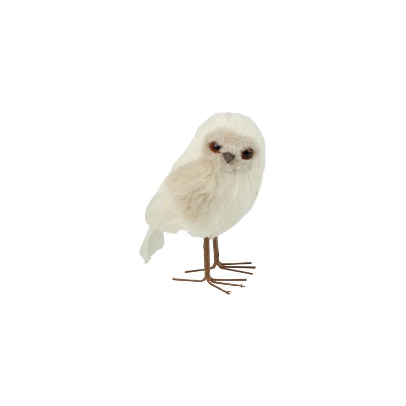 White & Beige Plush Standing Owl, 4.5"H