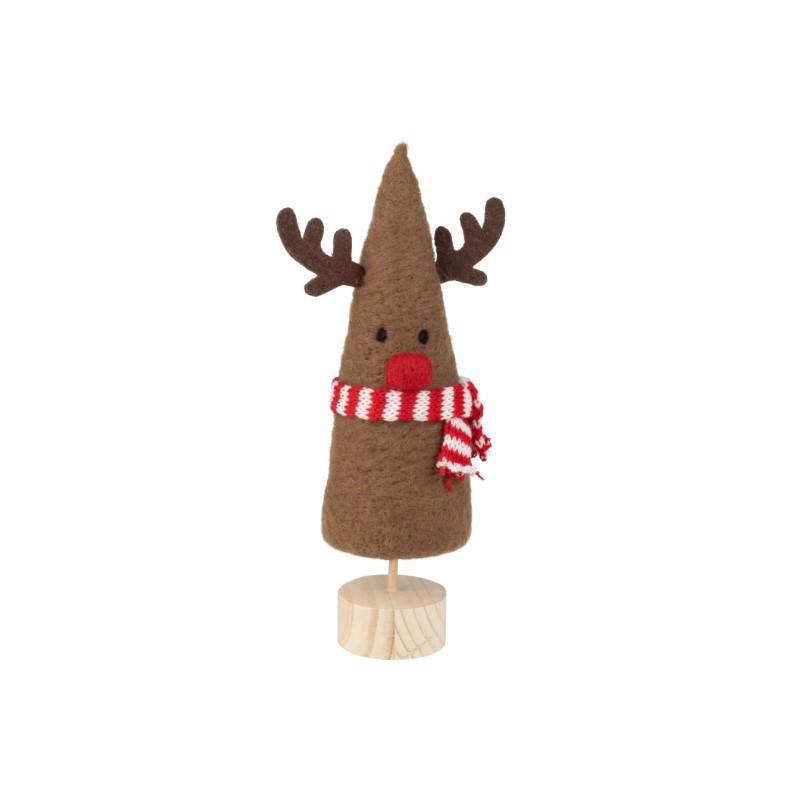 Felt Reindeer On Natural Wood Base, 11"H