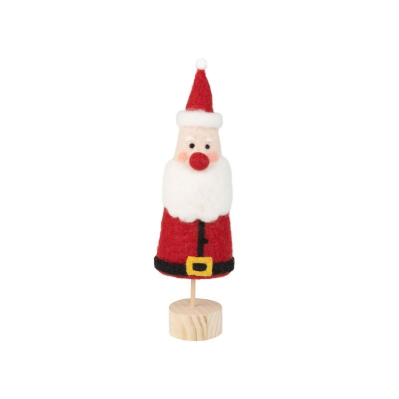 Felt Santa On Natural Wood Base, 11"H