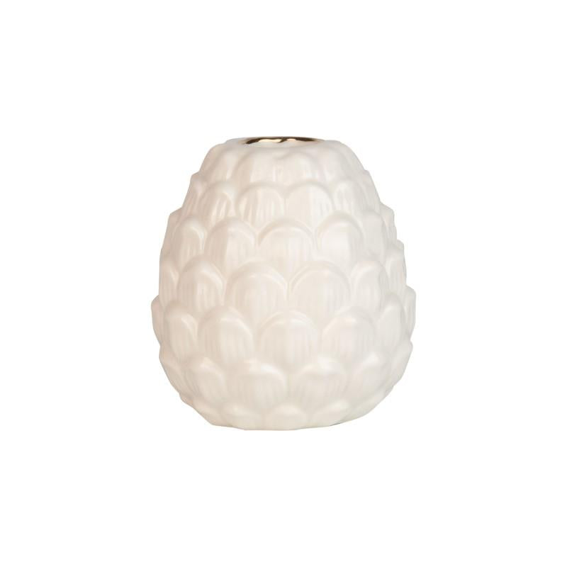 Ceramic White Pinecone Taper Candle Holder, 3&quot;H