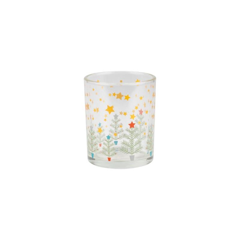 Green Trees & Gold Stars Glass Tealight Holder