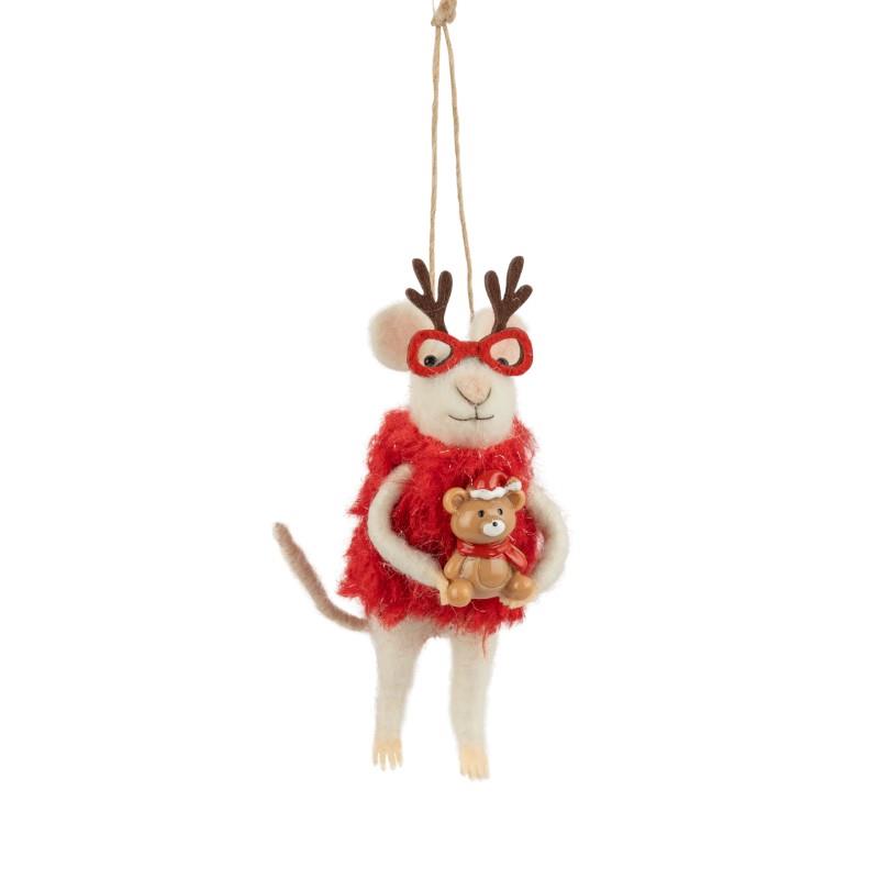 Mouse With Red Dress & Antler Glasses Ornament
