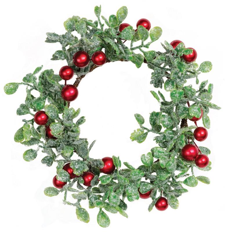 Red Berry & Boxwood Glitter Candle Ring, 3.5"