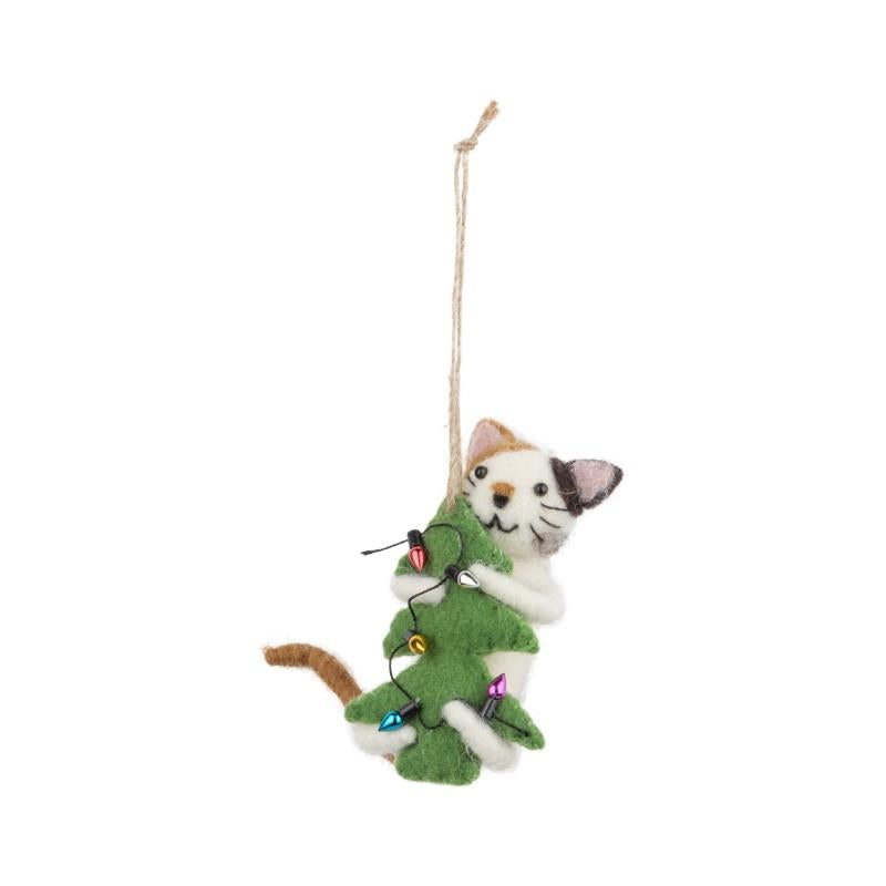 Cat Hugging Christmas Tree Ornament