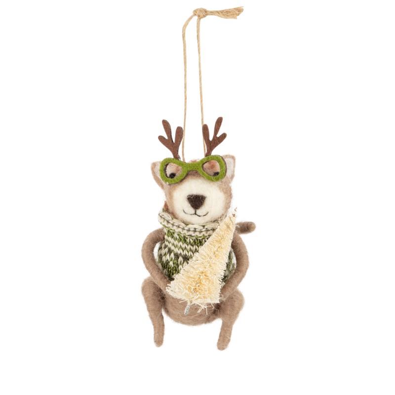 Dog With Antlers &amp; Small Sisal Tree Ornament