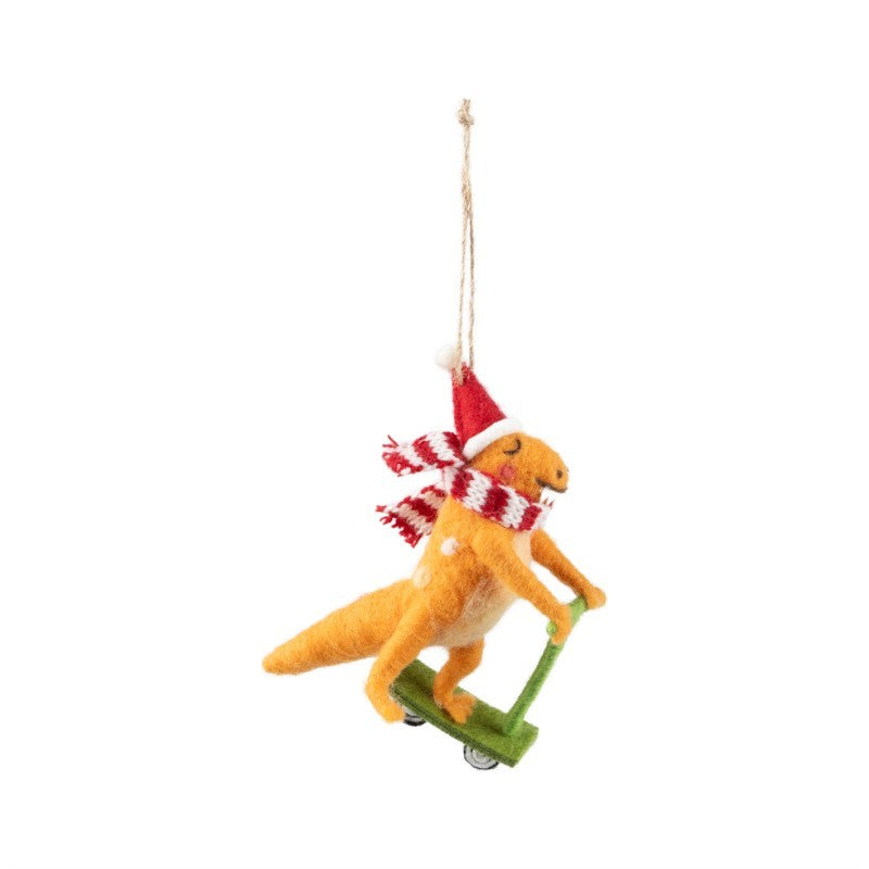 Dinosaur With Scooter And Santa &amp; Ornament