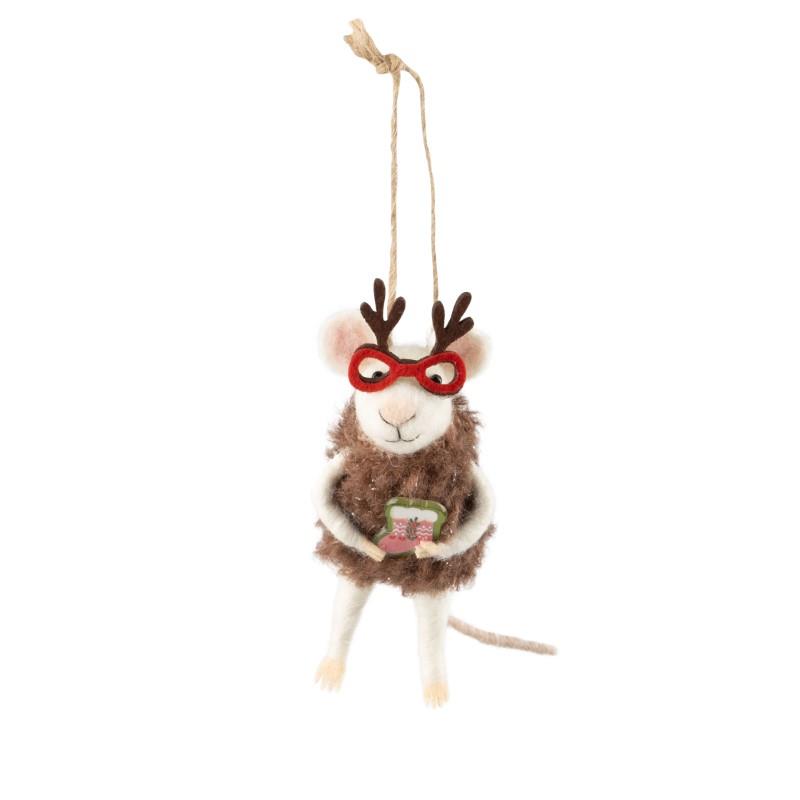 Mouse With Red Antler Glasses Ornament