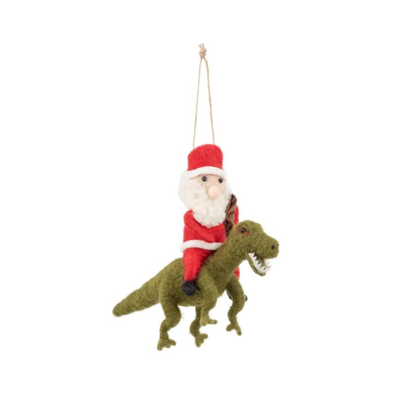 Santa Riding Dinosaur Ornament