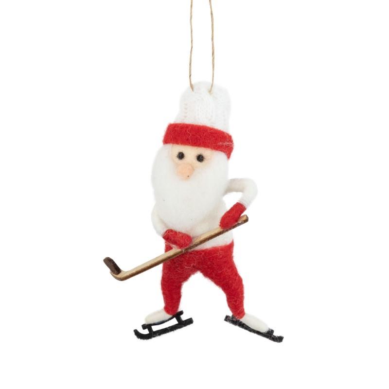 Santa Playing Hockey Ornament