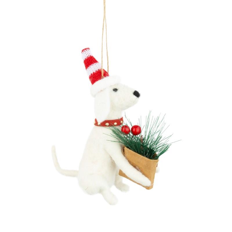 Santa Dog With Flower Basket Ornament