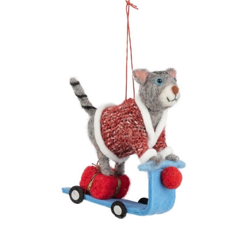 Cat On A Blue Scooter Ornament