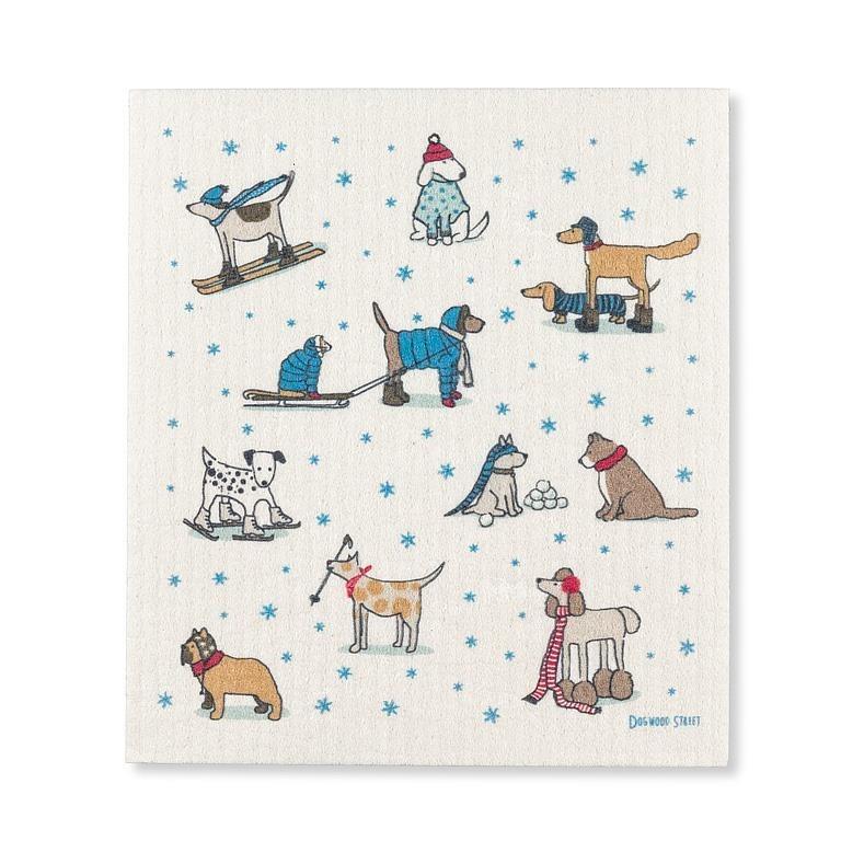 Winter Sports Dogs Swedish Dishcloth, Single