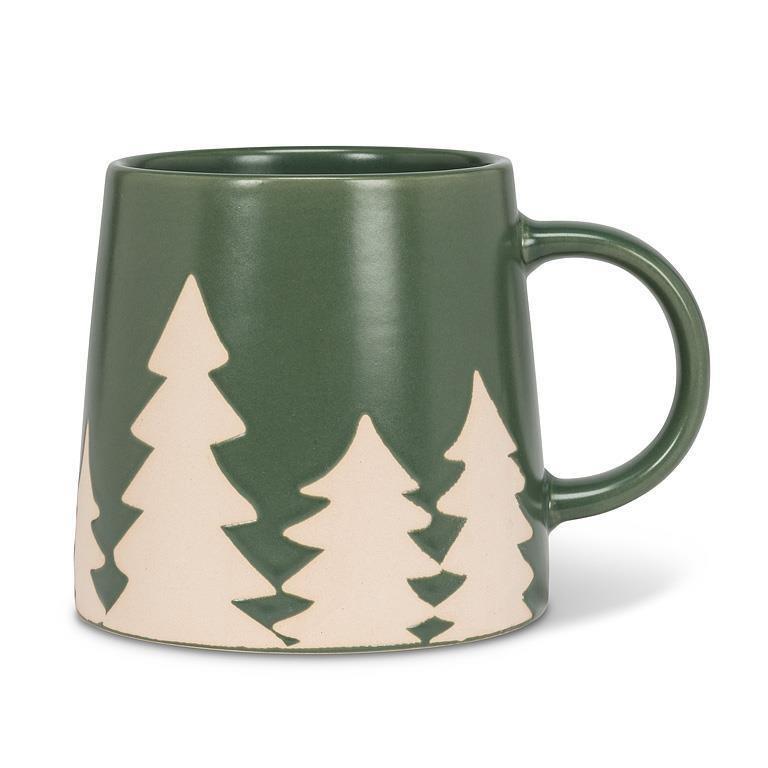 Wide Base Mug with Pine Trees, 14oz