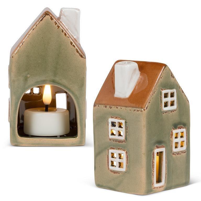 Narrow House with Windows Candle Holder, 4"H