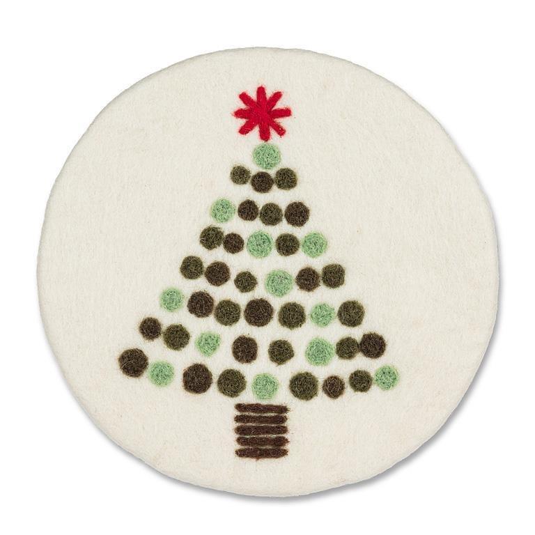 Handmade Wool Dotted Tree Trivet, 8"D