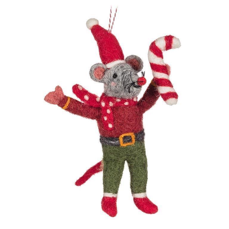 Mouse with Candy Cane Ornament
