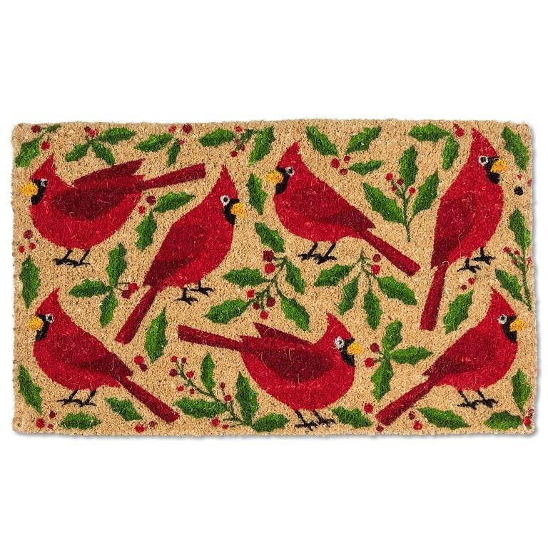 Cardinals &amp; Holly Coir Doormat