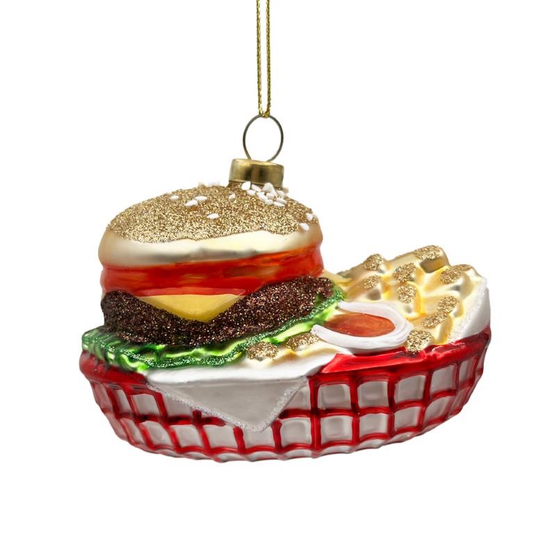 Glass Burger &amp; Fries Basket Ornament