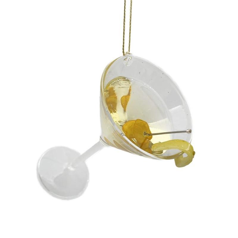 Martini With Lemon Twist & Olive Glass Ornament