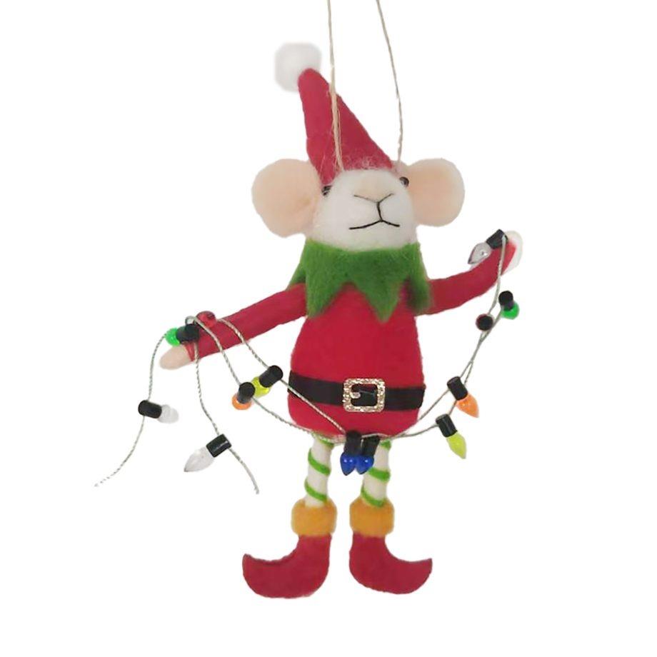 Elf Mouse With String Lights Ornament