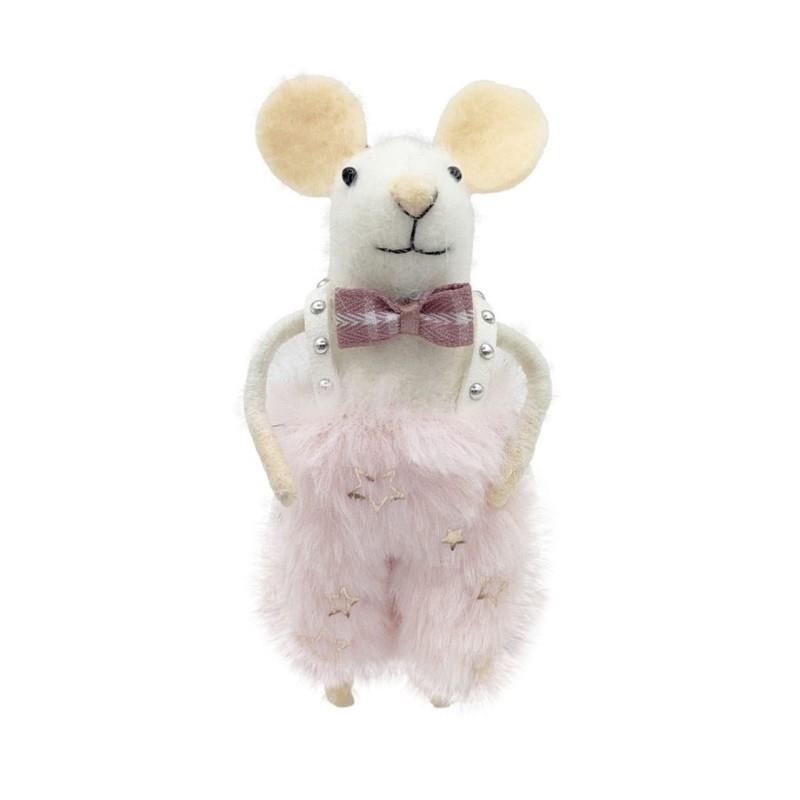Mouse In Fuzzy Pink Overalls Ornament
