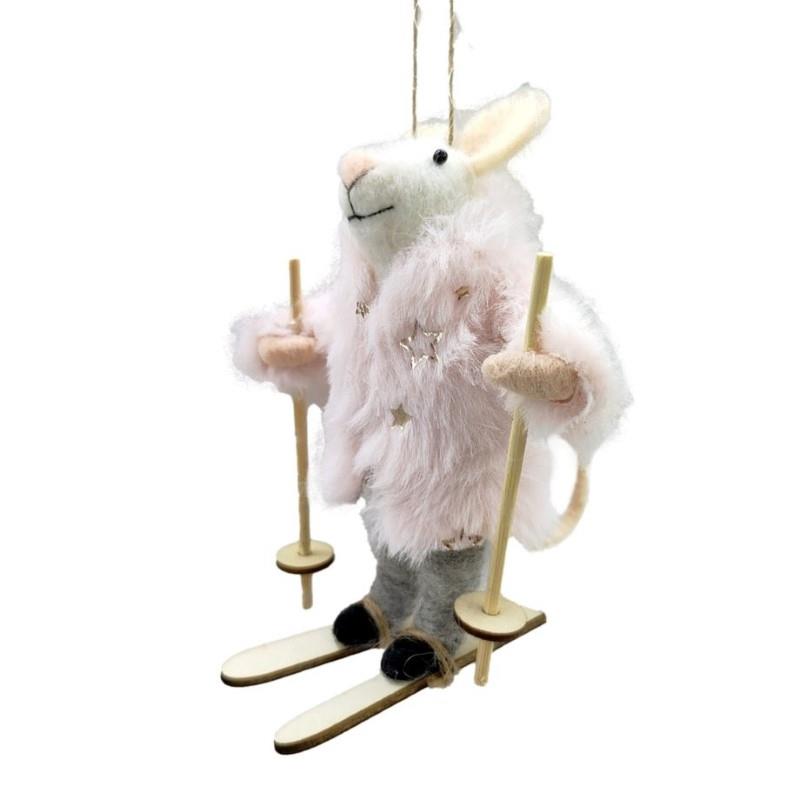 Skiing Mouse In Pink Fur Coat Ornament