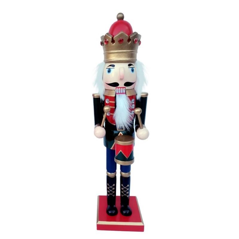 Wooden Standing Nutcracker Drummer King, 15"H