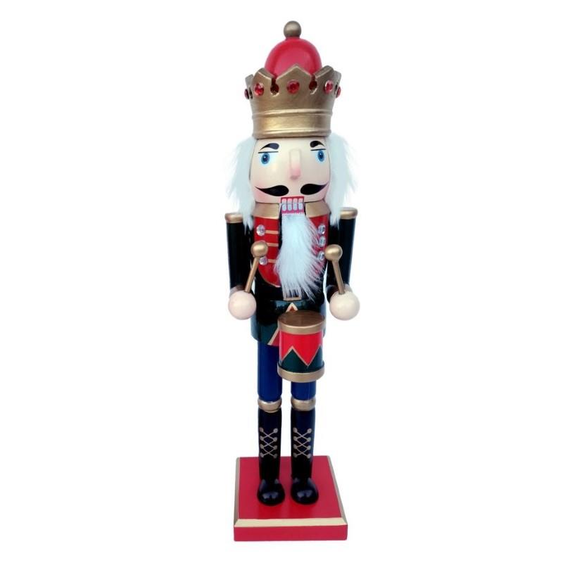 Wooden Standing Nutcracker Drummer King, 24"H