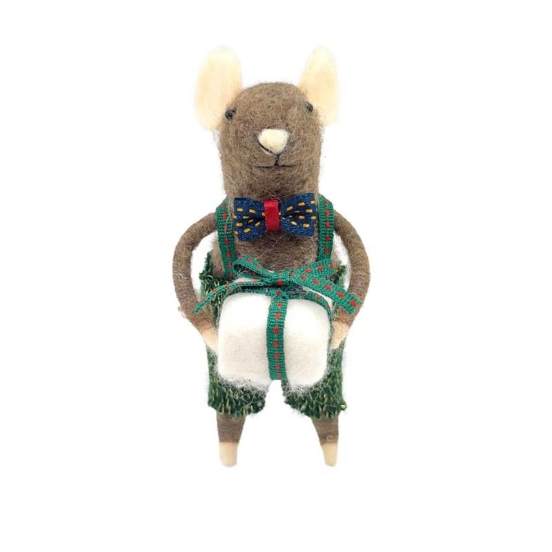Mouse In Green Overalls With Gift Ornament