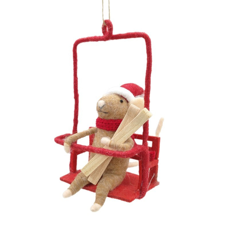 Mouse On Ski Lift Ornament