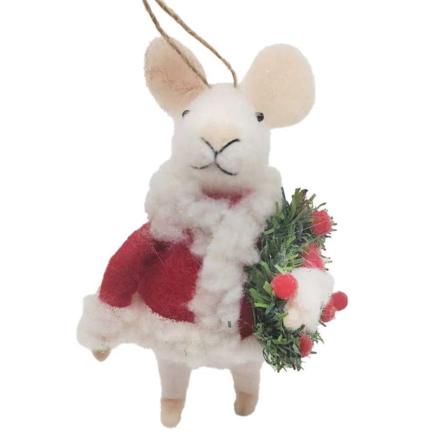 Santa Mouse With Wreath Ornament