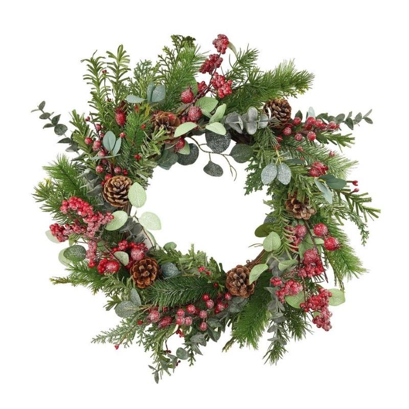 Frosted Mixed Pine &amp; Greenery Wreath