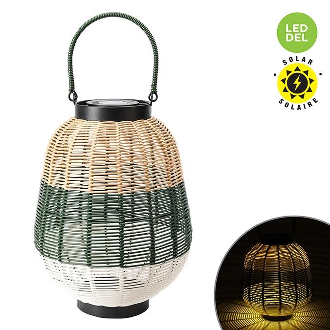 Solar Table Top Glow Lantern With Rattan Style Shade, 13"