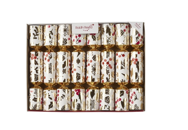 Miniature Gold Holly Christmas Crackers, Set of 8