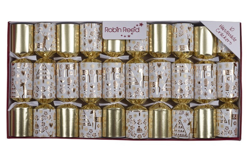 Gold Shiny Reindeer Christmas Crackers, Set of 10