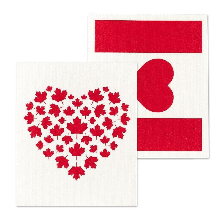 Canada Flag & Heart Swedish Dishcloth, Set of 2