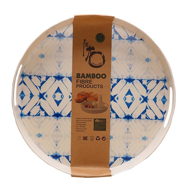 Round Blue Bamboo Serving Tray