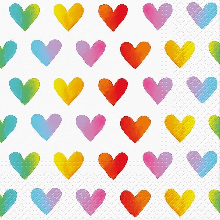 Rainbow Hearts - Luncheon Paper Napkins - Pack/20