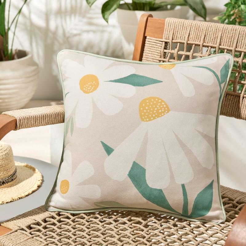 Daisy Natural Outdoor Cushion, 17"Sq