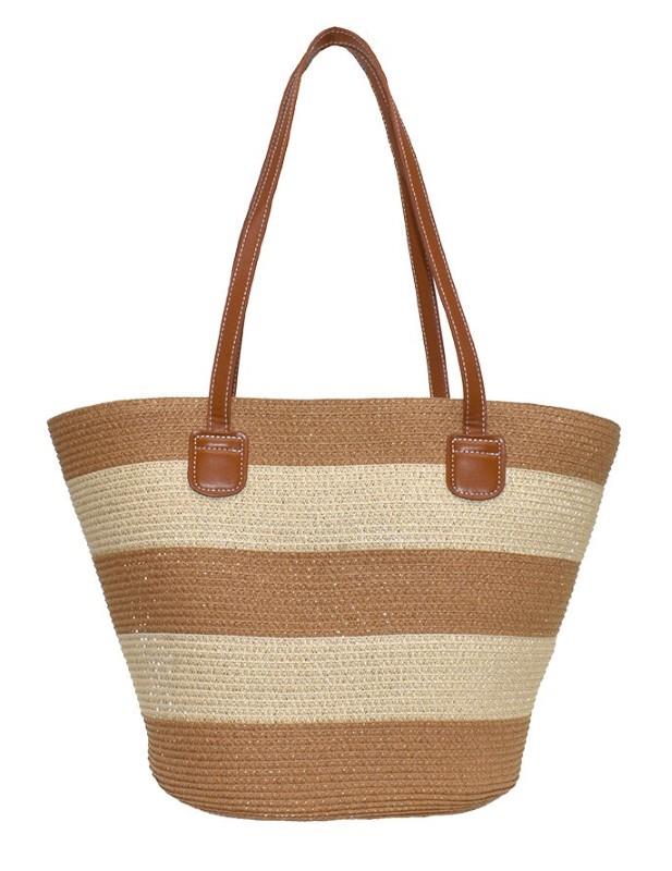 Striped Beige/Brown Straw Bag