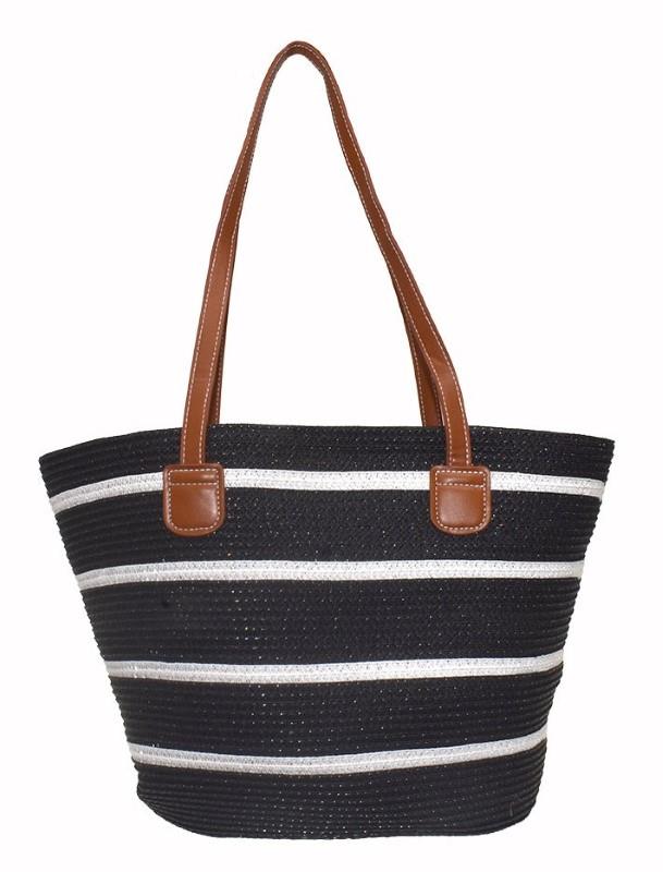 Striped Black/White Straw Bag