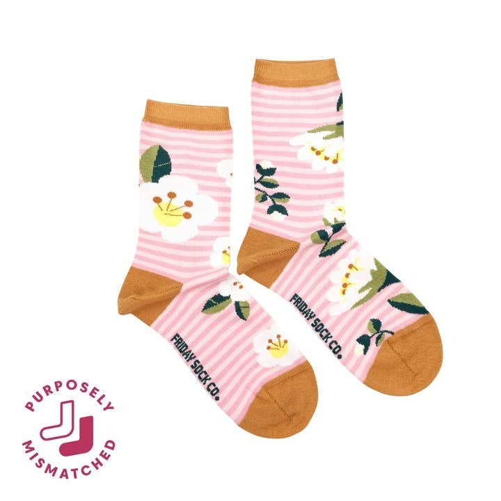 Pink Stripes Floral Socks - Sm