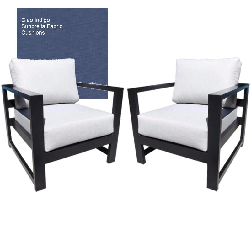 Wynn Outdoor Black Aluminum Deep Seating Chair, Set of 2
