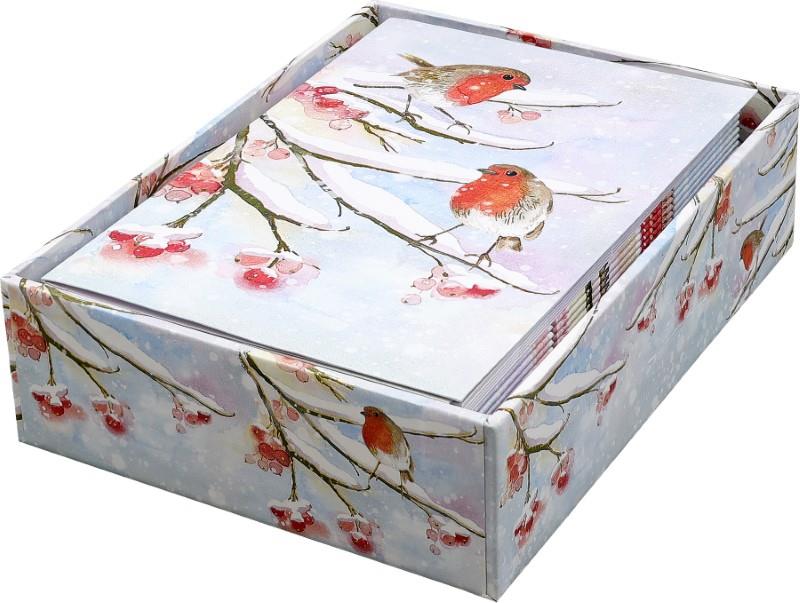 English Robins in Snow Holiday Cards, Box of 20