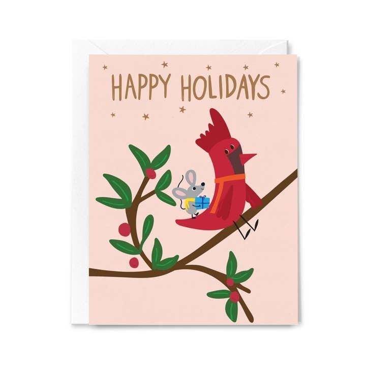 Cardinal &amp; Mouse Holiday Card