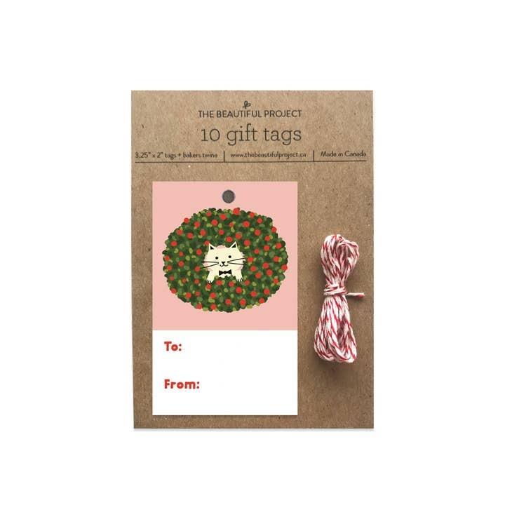Cat Wreath Gift Tag, Set of 10