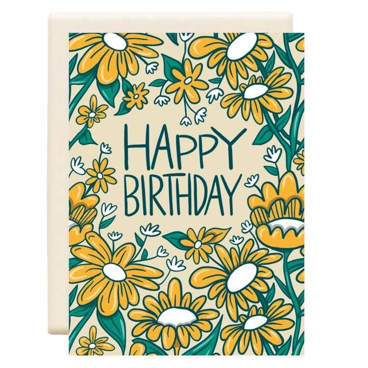 Floral Yellow Birthday Card