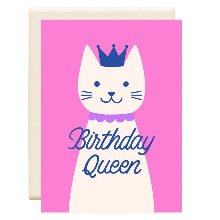 Queen Cat Pink Birthday Card