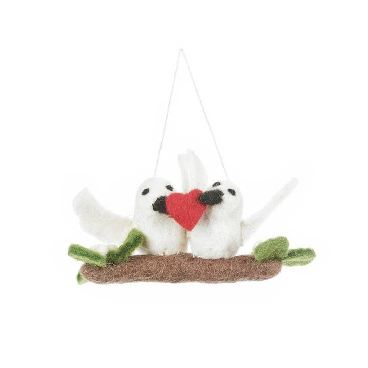 Handmade Mistletoe Kiss Doves Ornament