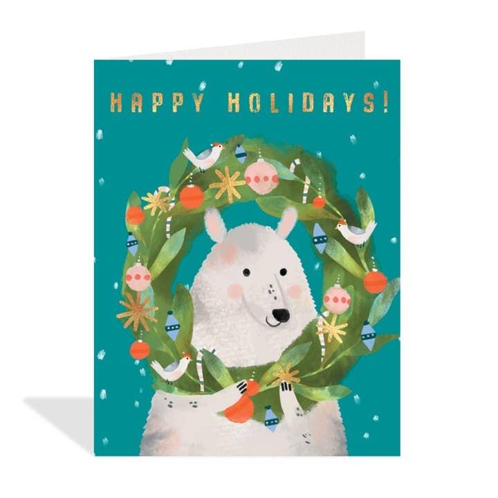 Polar Bear Wreath Christmas Greeting Card